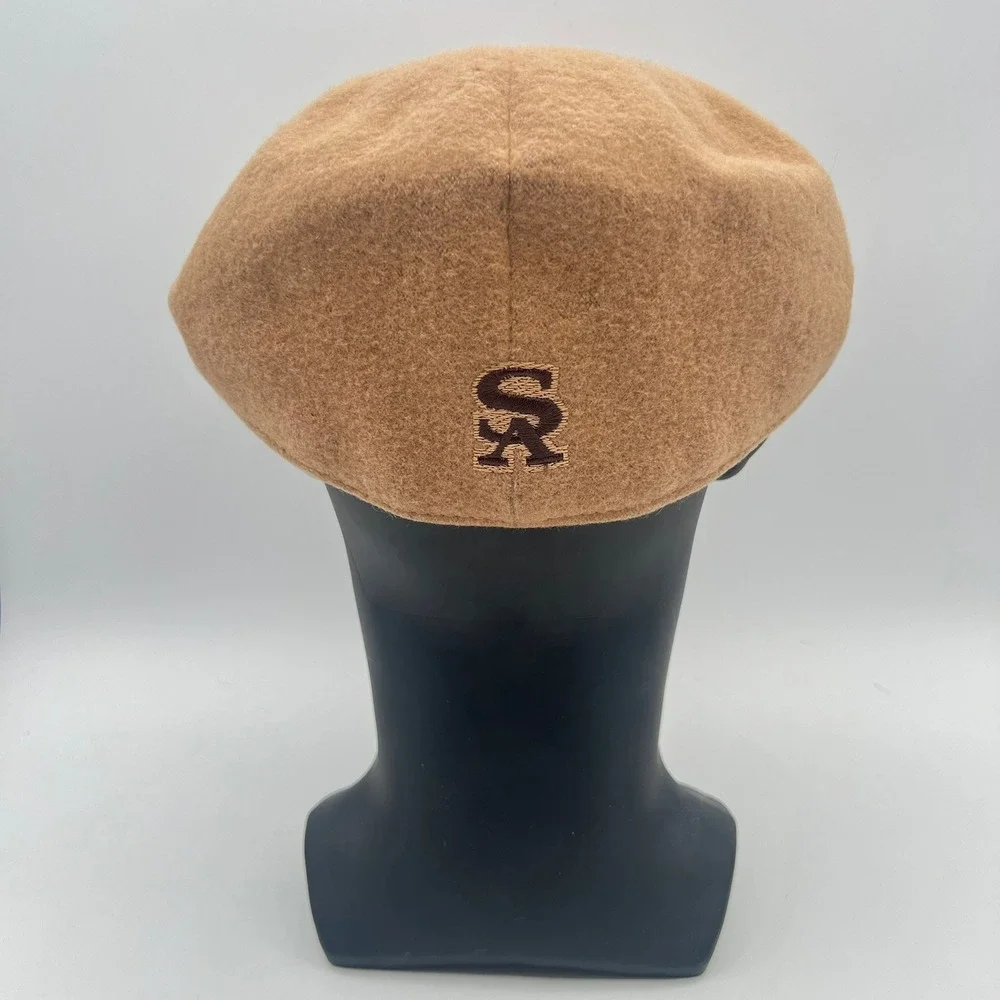 Vintage 00s Stacy Adams Mens Wool‎ Newsboy Flat Cap Hat Driving Golf Tan L/XL